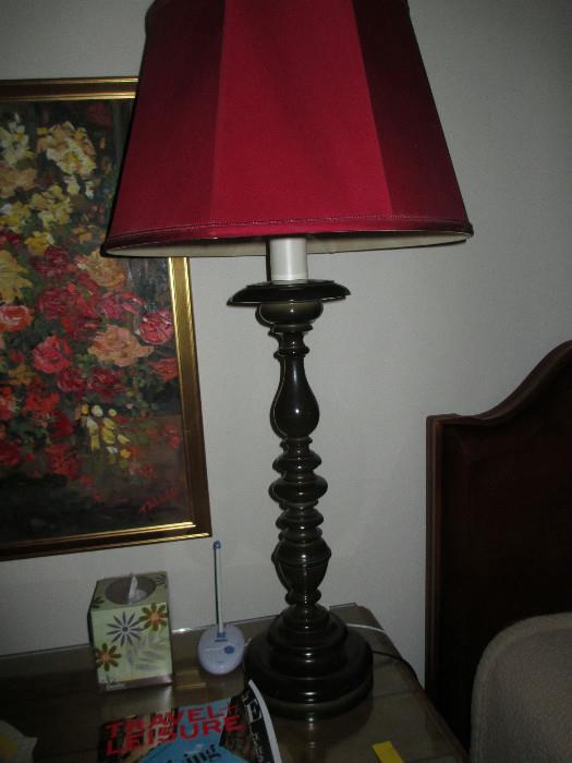 CANDLESTICK LAMP WITH RED SHADE (PAIR)