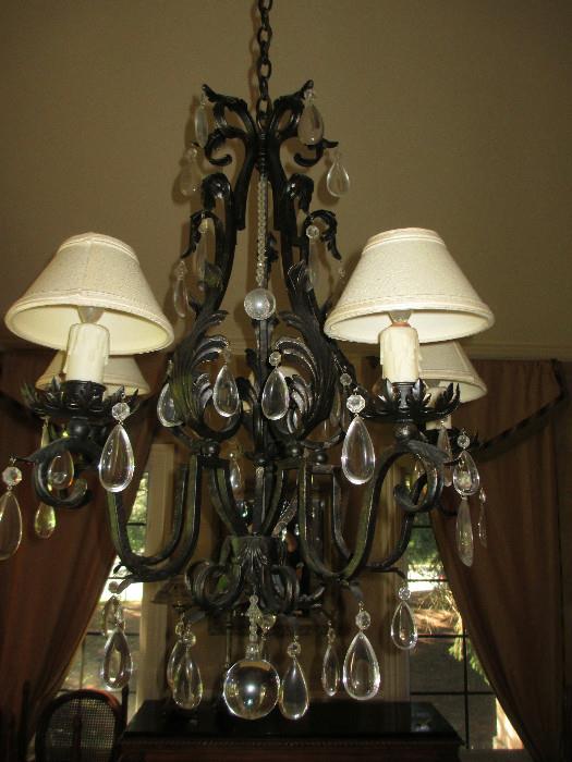  WROUGHT IRON CHANDLEIER
WITH LARGE TEARDROP CRYSTALS
NOTE:  if you purchase, you are responsible for disconnecting and removing.