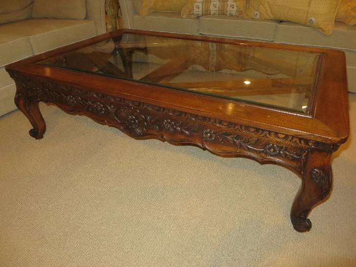 FRENCH PROVINCIAL GLASS TOP COFFEE TABLE
