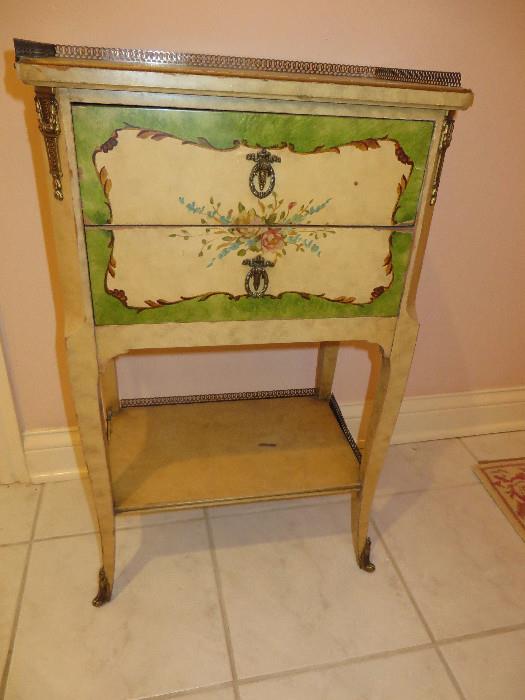 PAINTED LOUIS XV STYLE CHEVET SIDE TABLE
2 DRAWER WITH LOWER SHELF
