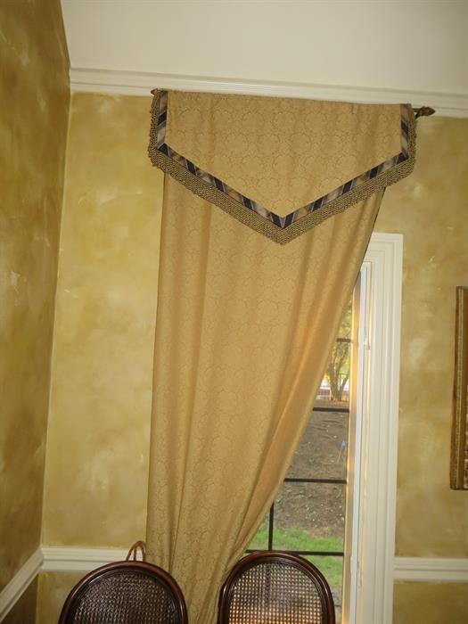 CUSTOM DRAPERY WITH  MOUNTED ROD
GOLD WITH BLACK ACCENTS

