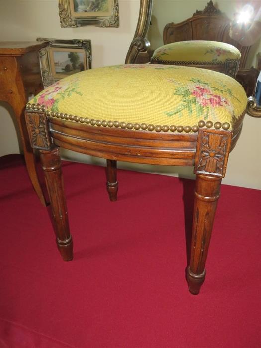 VANITY STOOL WITH YELLOW FLORAL SEAT
