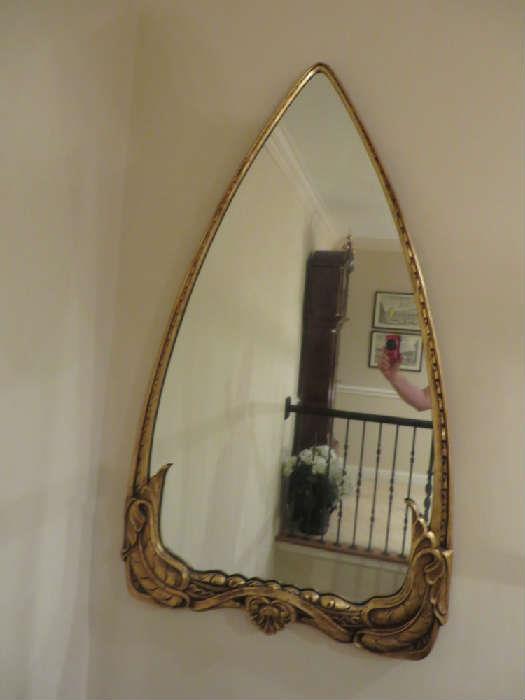 ART DECO WALL MIRROR.  HEART SHAPED GILTWOOD AND GESSO FRAME.