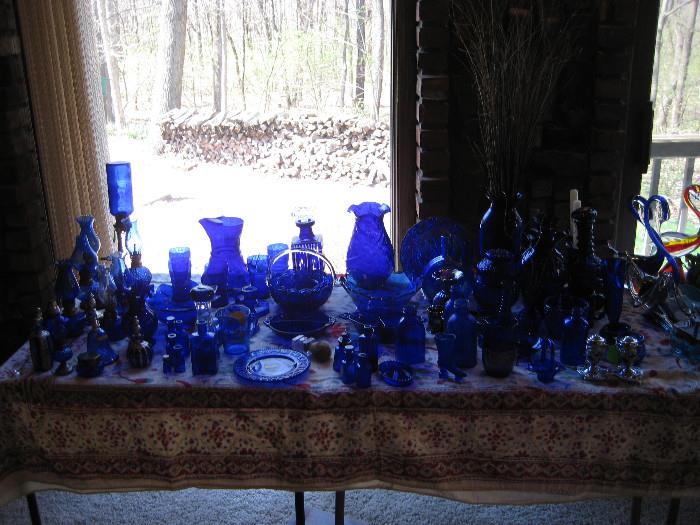 Blue glassware. Murano glass, and opalescent glass