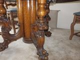 WONDERFUL CARVED LION AND CLAW FOOT OAK TABLE