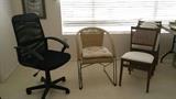 Mesh office chair, rattan chair, 4 collapsible wood chairs w/ white cushions