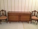 2 of 4 Victorian Eastlake chairs and a Midcentury modern double dresser
