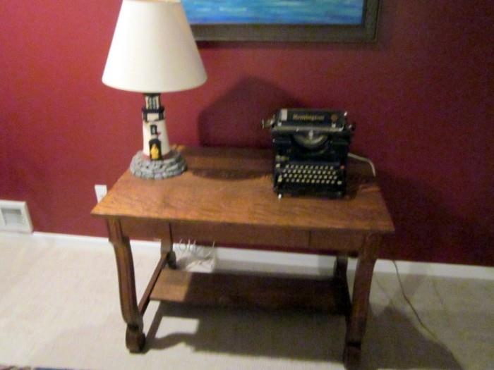 Antique Mission Oak desk, and old typewriter. not the lamp.