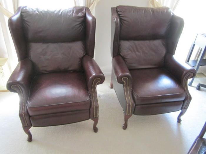 Pair leather recliner chairs.