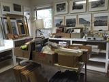 Photography studio, signed framed photographs, frames, and supplies