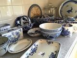 Assorted blue and white dishes