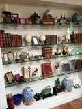 Ostrich eggs, books, frames, decoratives