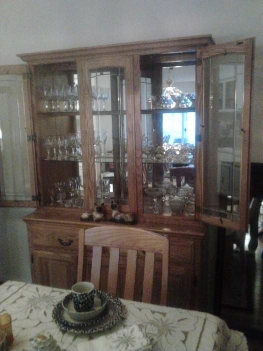 Dinning Room Hutch and Assorted Crystal