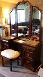Dresser with marble top including mirror.  Upholstered stool.