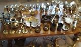 Brass figurines, candlesticks, other