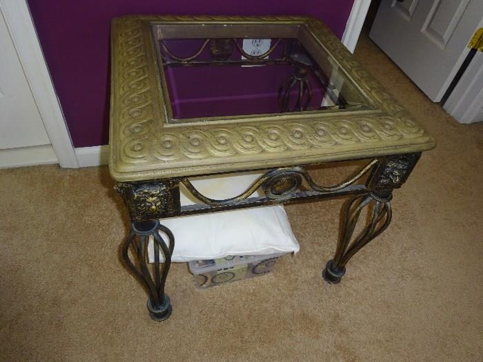 End Table with decorative Lion emblems on corners