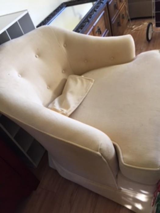 Cream slipper back tufted upholstered chair