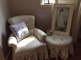 SWEET FLORAL CHAIR & OTTOMAN,  WHISTLER PICTURE, HIS & HERS ROBE HANGERS