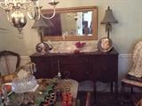 GORGEOUS BUFFET, BEAUTIFUL GRAPE LAMPS, CRYSTAL , ORNATE MIRROR