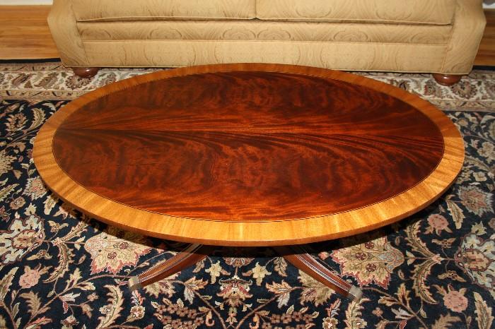 Ethan Allen Belmont Burled Wood Oval Coffee Table 48"W X 30" Deep X 19" High 