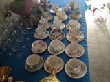 Tea cup collection -- Bellek, Royal Albert, Shelly and others including 3 cream and sugar sets