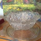 Cut glass bowl and Depression platter (Manhattan)