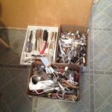 Box lots of stainless silver, kitchen knives and tools