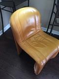 MODERNIST CUSTOM LEATHER DESIGNER CAMEL LEATHER ROUND BACK CHAIR