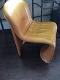 MODERNIST CUSTOM LEATHER DESIGNER CAMEL LEATHER ROUND BACK CHAIR