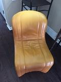 MODERNIST CUSTOM LEATHER DESIGNER CAMEL LEATHER ROUND BACK CHAIR