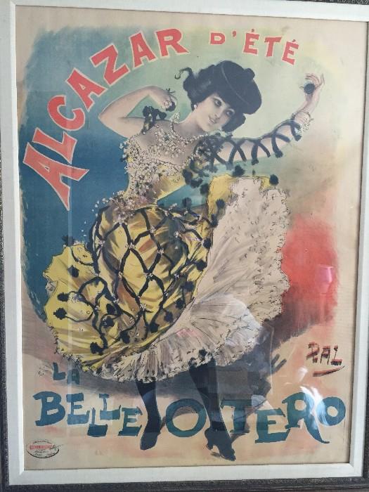 1898 ORIGINAL ALCAZAR D'ETE LA BELLE OTERO ( ORIGINAL DANCE) FRAMED POSTER- SUPER RARE HUGE SIZE (PAL -Jean de Paléologue, 1860-1942) COLLECTORS DREAM