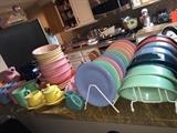 COLORFUL FIESTAWARE DISHES, CUPS, PITCHERS