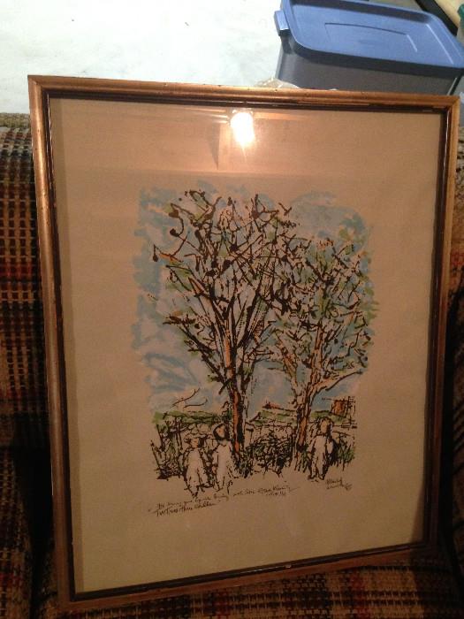 Frank Kleinholz 1964 "Three children and two trees" signed lithograph