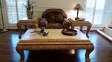 Coffee, end tables and overstuffed chair