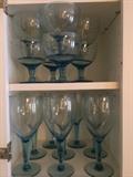 Big set of ice blue stemware.