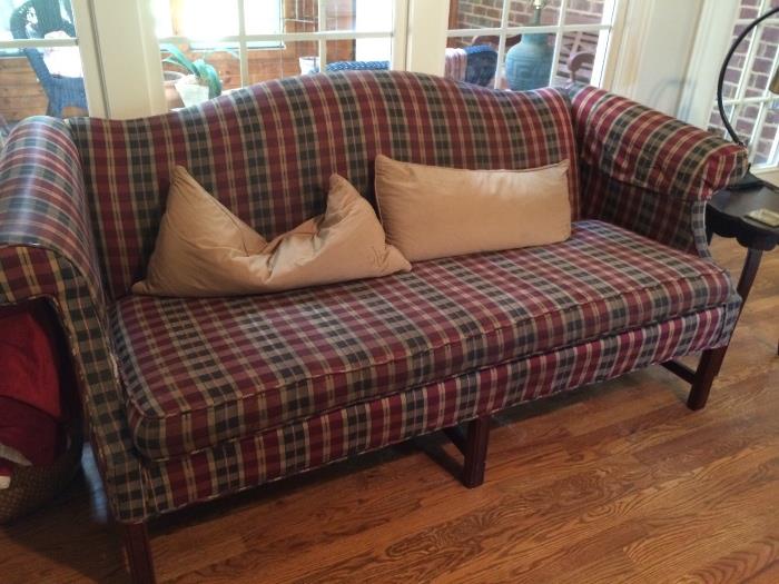 Traditional style plaid sofa.