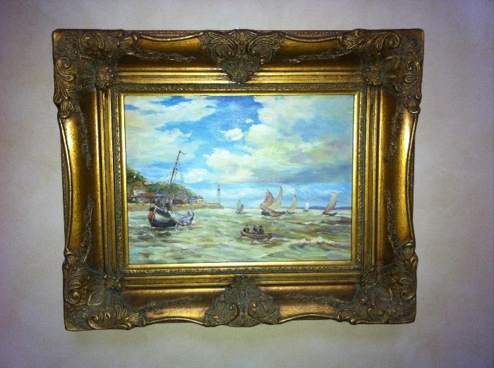 Several decorative paintings in ornate frames.