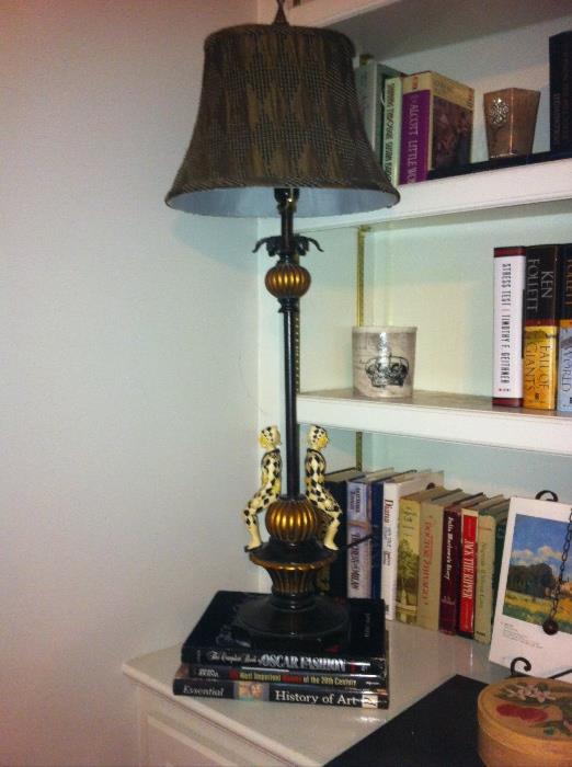 Harlequin-themed table lamp.