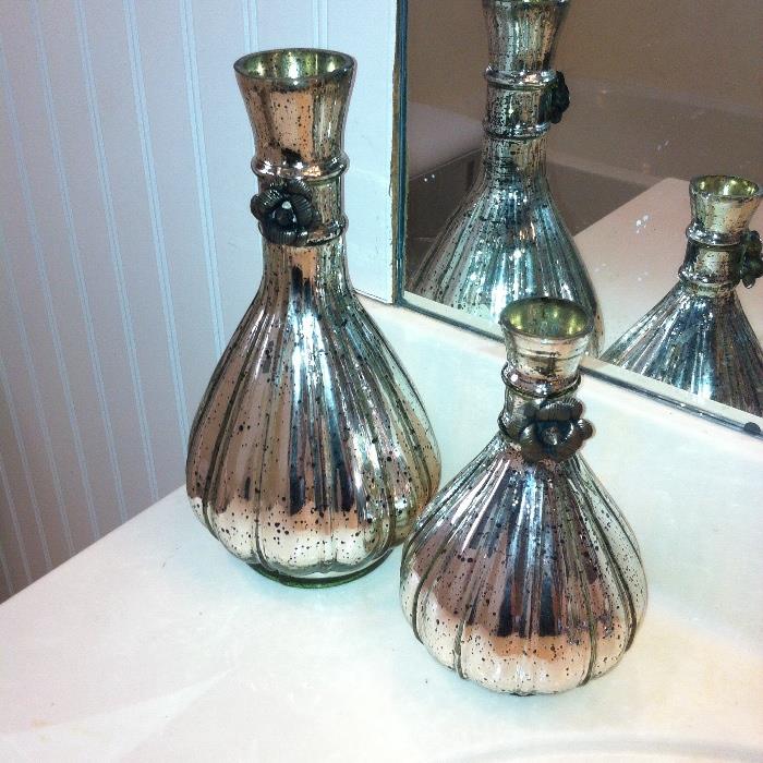 Pair contemporary Mercury glass bottles.