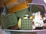 Big tub of doll furniture (some labeled American Girl, some not).