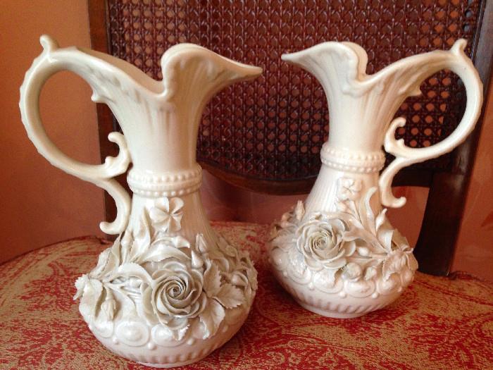 Stunning pair of antique Belleek vases - black mark

