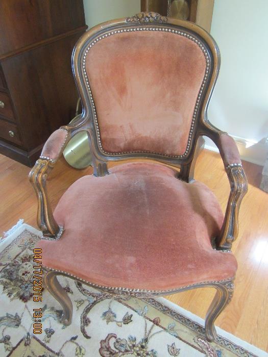 1 of 4 Beautiful French Provincial Arm Chairs with suede upholstery