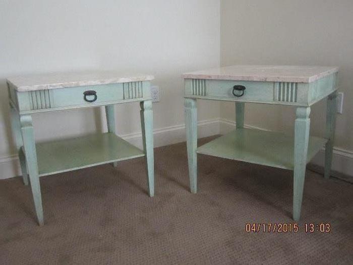 Painted side tables with marble tops