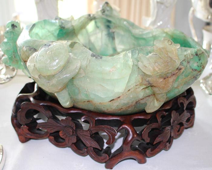 Large Fluorite Asian Carved Bowl