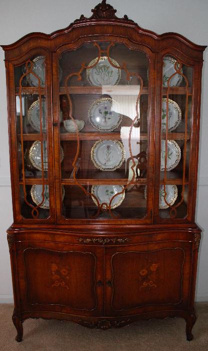 20th c. rosewood French Provincial china cabinet