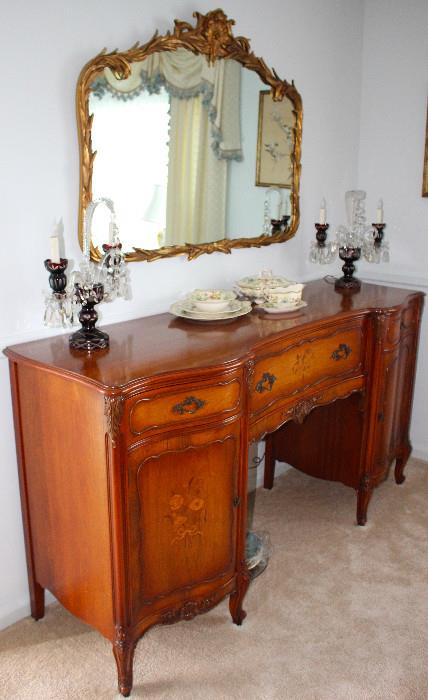 20th c. rosewood French Provincial sideboard & gilt wood mirror