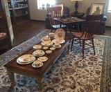 Large rug, vintage coffee table, china!
