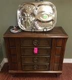 Vintage cabinet and silver-plate tray