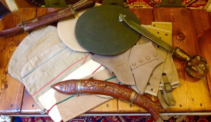 Vintage military items and knives.
