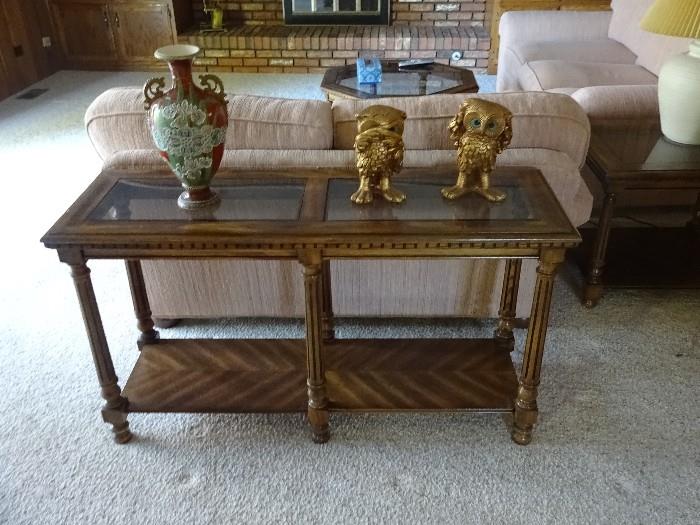 Vintage wood and glass console table